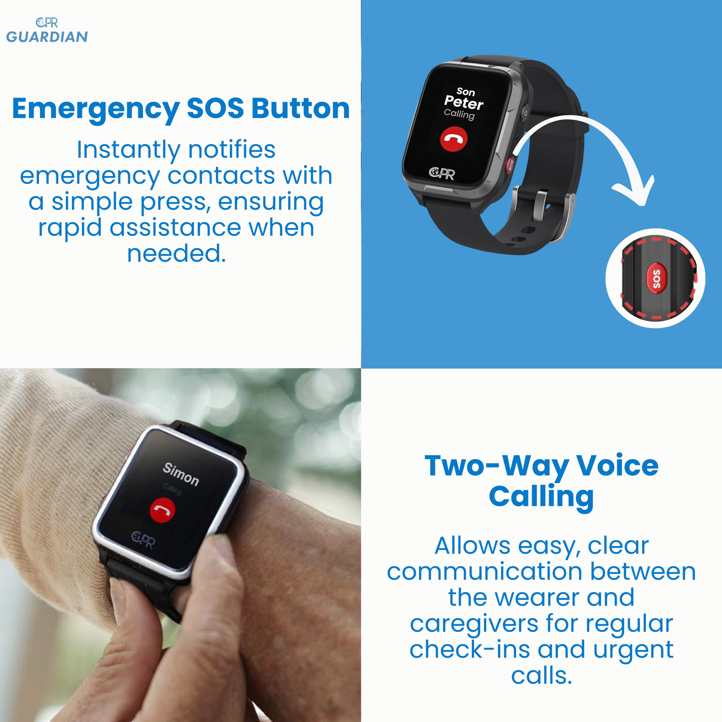 CPR Guardian Active Personal Alarm Watch with Emergency SOS Button, Pinpoint GPS Location Tracking, Two-Way Calling, Health Monitoring and Medical Reminders (All-inclusive 1-Year Plan)