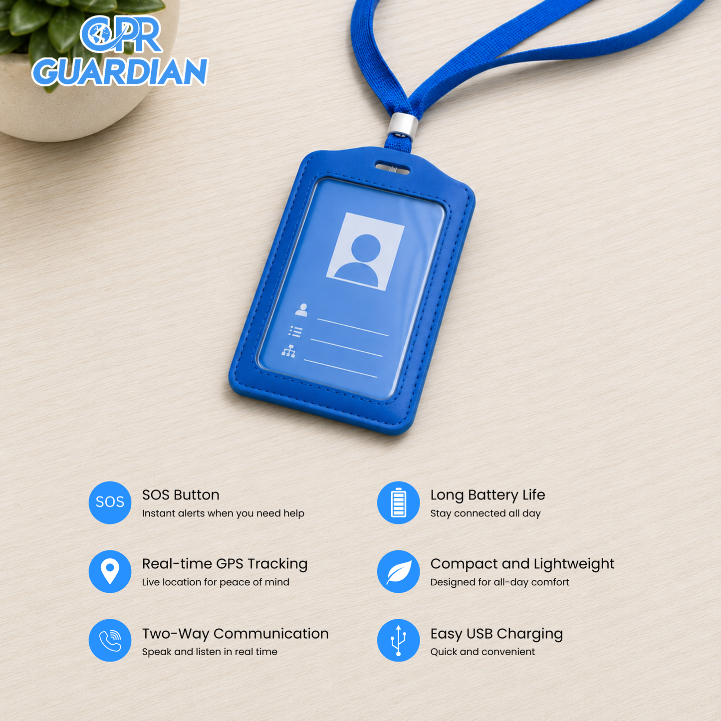 CPR Guardian ID Card GPS Location Tracker with SOS Emergency Button and Two-Way Calling | Lone Worker Safety Device & Personal Panic Alarm